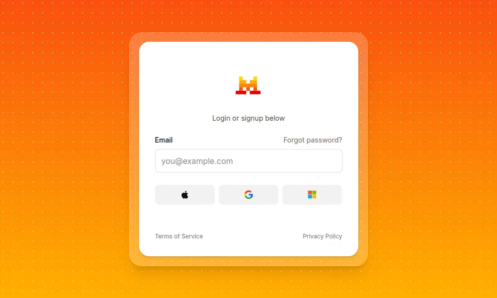 Login/signup form with email and social login options.