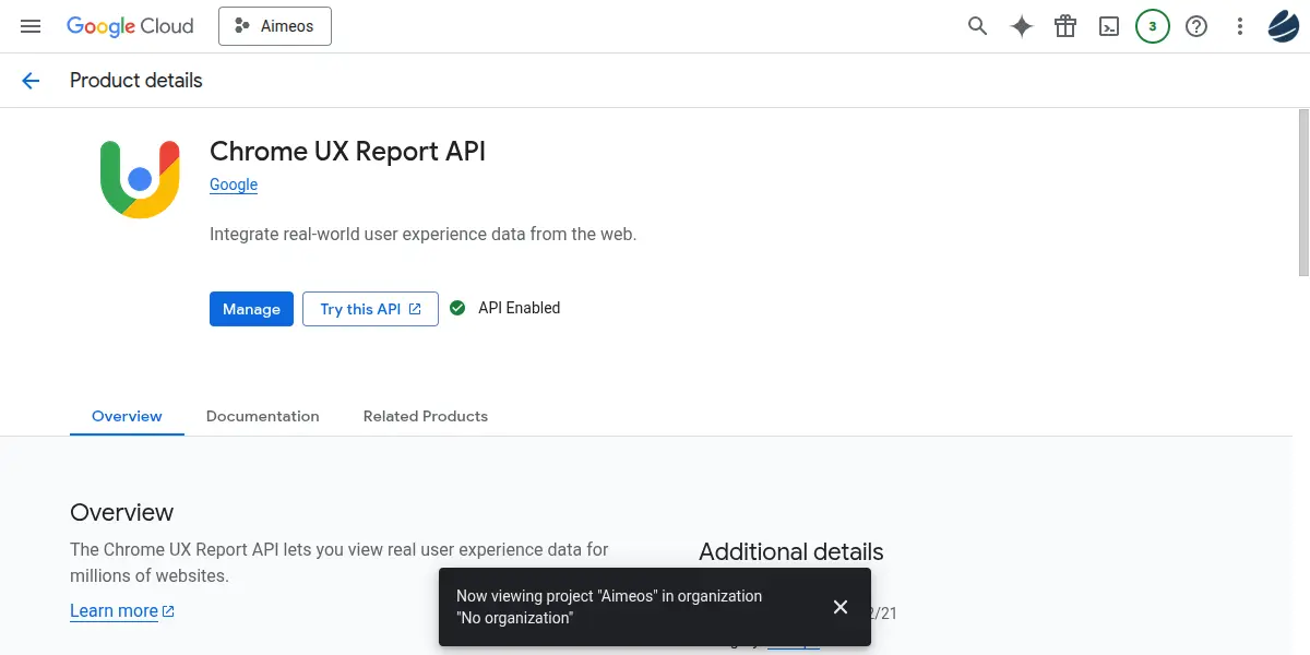 Google Cloud's Chrome UX Report API details and overview.