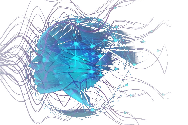 Abstract AI head with neural network connections.