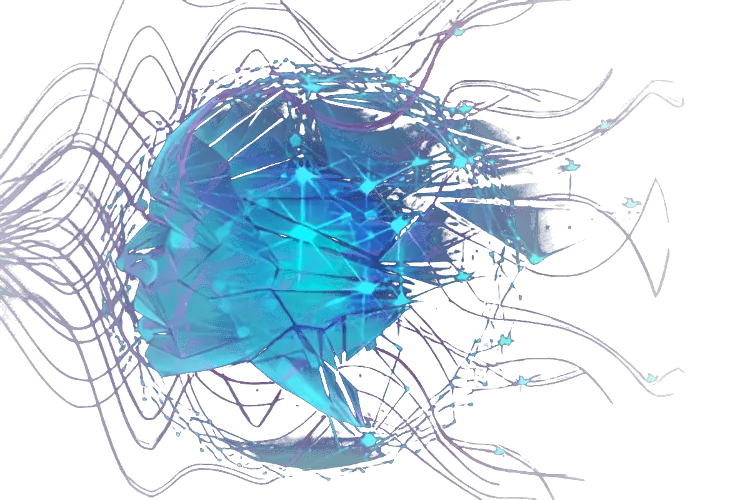 Abstract AI head with neural network connections.