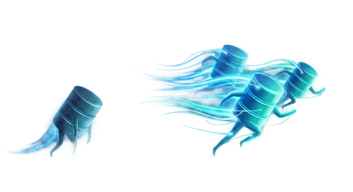 Glowing database cylinders racing with motion trails, one lagging far behind the others, illustrating that MySQL is much slower than MariaDB and PostgreSQL