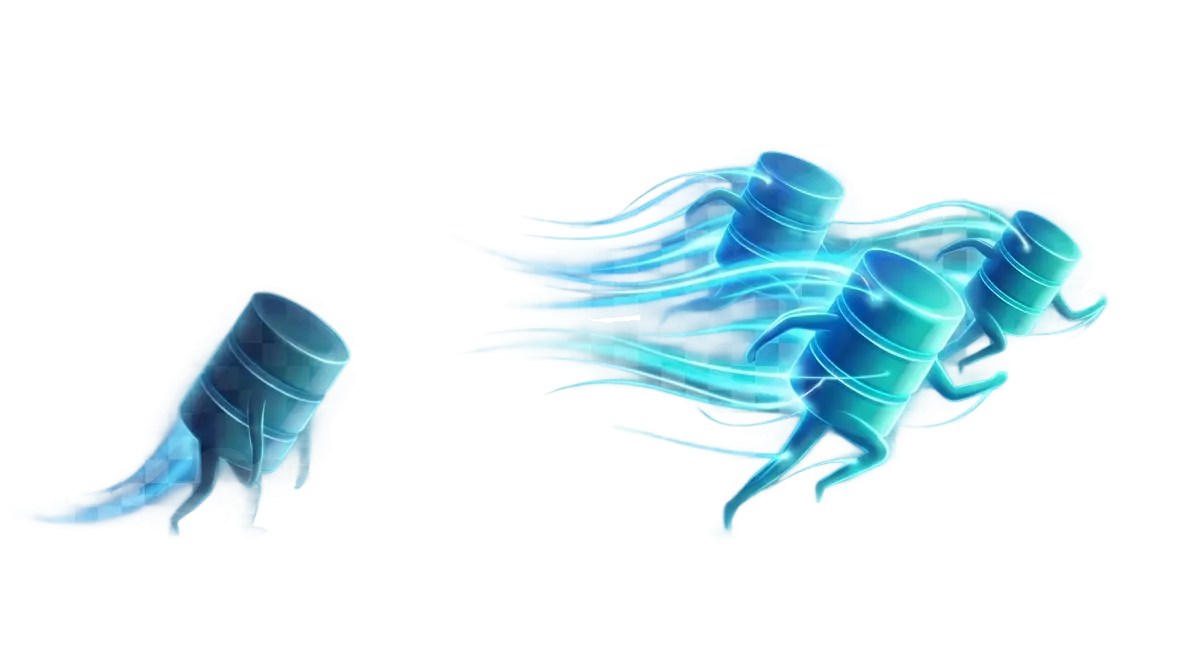 Glowing database cylinders racing with motion trails, one lagging far behind the others, illustrating that MySQL is much slower than MariaDB and PostgreSQL